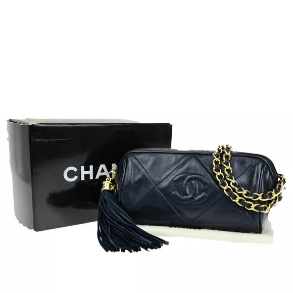 CHANEL CC Matelasse Tassel Chain Mini Shoulder Bag Leather BE GHW VTG 653RK830 - Picture 1 of 16